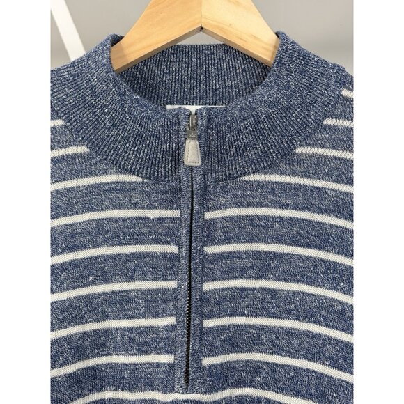 Peter Millar Wells ¼ Zip Merino Wool Linen Pullover Men’s XL Navy White Stripe - Picture 3 of 15